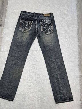 Y2k YASO Men's Dark Wash Studded Back-Pocket Jeans